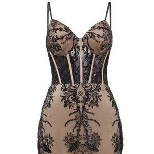 Women's Formal All over sequins Embroidery bodice evening long prom dress